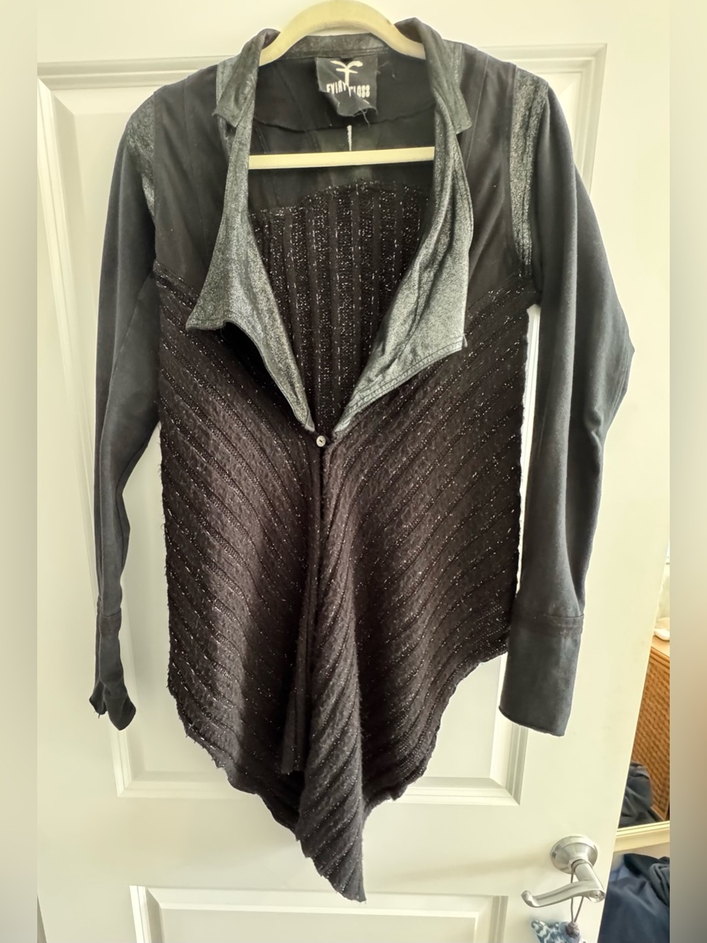 Fairy Floss Byron Bay Mixed Media Draped Jacket Cardigan Black Festival Cyber